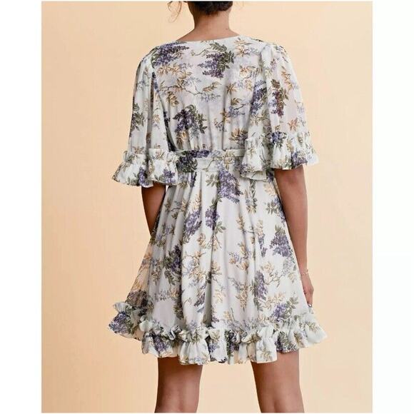 byTiMo Dress Women's Large Mini Bohemian Floral Ruffle Trim Belt Wrap NEW - Picture 4 of 16